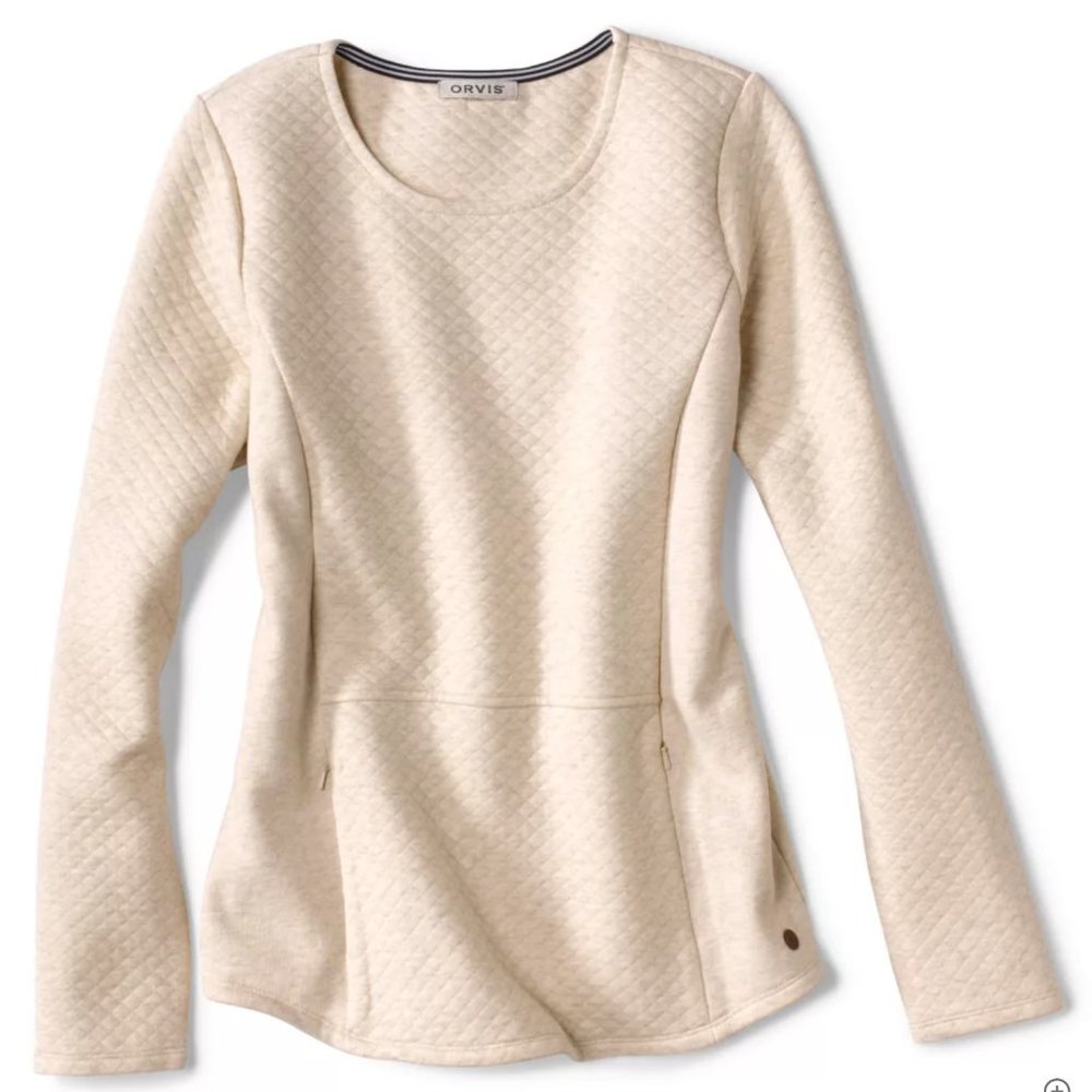 NWT- Orvis- Placed Quilted Crew Sweatshirt- Oatmeal